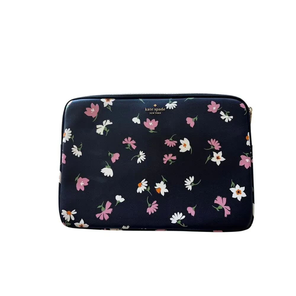 Kate Spade Floral Waltz Saffiano Leather Laptop Sleeve Black Multi 15